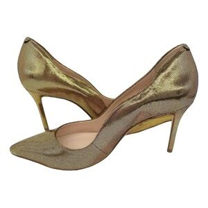 Schutz Analira Gold Metallic Slip On Leather Pumps Heels Womens 9 New in Box